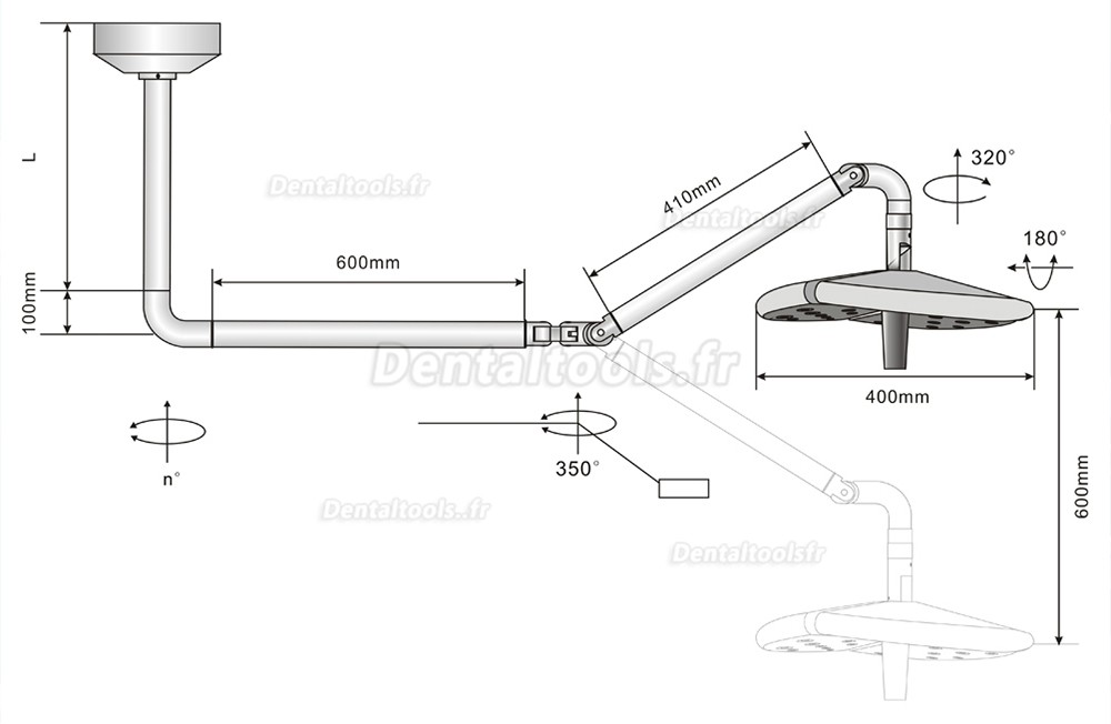 KWS KD-2036D-4 lampe scialytique dentaire LED sans ombre 80W montage plafond